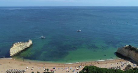 Aerial view on Praia da Cova Redonda on the south coast of Algarve destination region, Portugal.