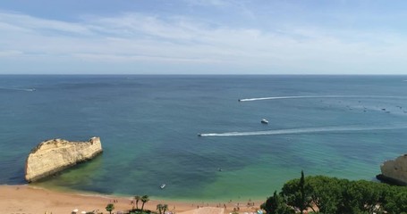 Aerial view on Praia da Cova Redonda on the south coast of Algarve destination region, Portugal.