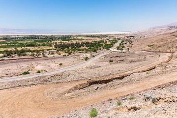 Naklejka premium View from the way to the Lot's Cave in Jordan. In ancient times the site near Safi was identified with the place were Lot is said to have lived in a cave with his two daughters. 