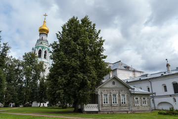 Fototapeta na wymiar Summer house in the Vologda Kremlin and Saint Sophia Cathedral belfry. Vologda, Russia