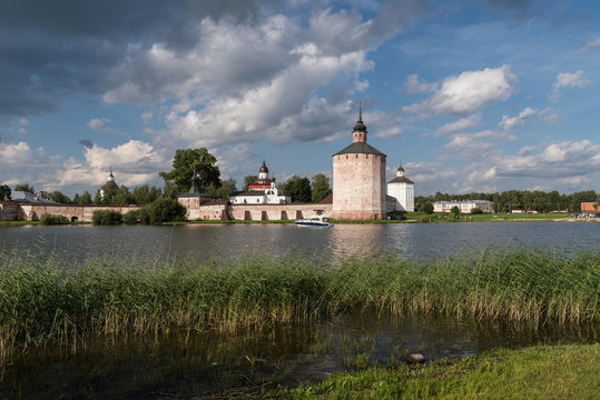 View from lale to Kirillo-Belozersky monastery. Monastery of the Russian Orthodox Church, located within the city of Kirillov, Vologda region. Russia