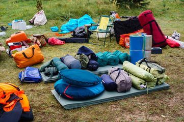 camping equipment on the grass