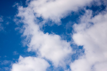 White clouds on blue sky background. Ozone Layer. The International Day for the Conservation of the Ozone Layer