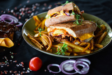 tasty ribs sandwich & french fries