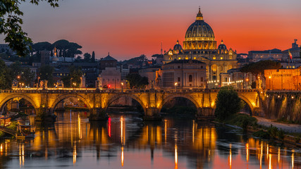 Plakat Tramonto infuocato sul Tevere con Vaticano