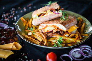 tasty ribs sandwich & french fries