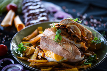 tasty ribs sandwich & french fries