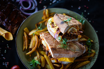 tasty ribs sandwich & french fries