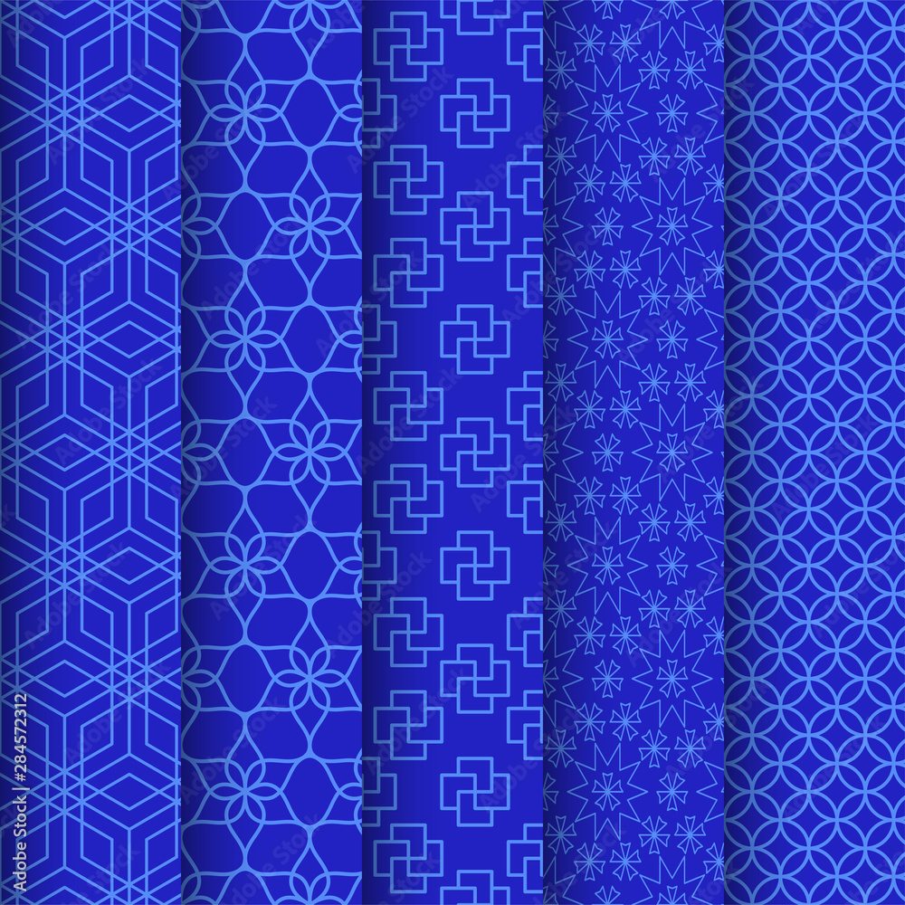 Poster Set of chinese pattern. Modern background design. Vector template set. Vintage abstract seamless chinese traditional pattern. Endless texture for wallpaper, pattern fills, web page, surface textures.