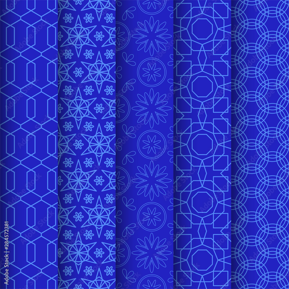 Aufkleber Set of chinese pattern. Modern background design. Vector template set. Vintage abstract seamless chinese traditional pattern. Endless texture for wallpaper, pattern fills, web page, surface textures.