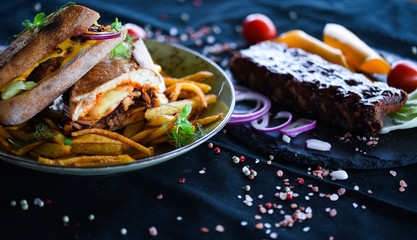 tasty ribs sandwich & french fries