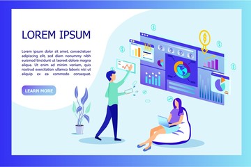 Business Man and Woman Analysing Data Information