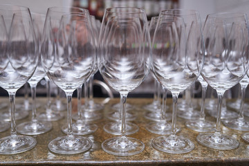 Lots of empty wine glasses