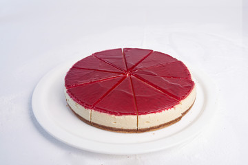 Tasty cheesecake on a white plate