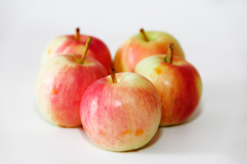 natural yellow red autumn apples on a white background