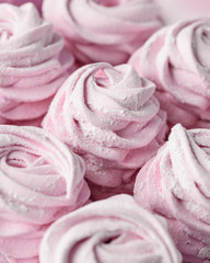Homemade pink marshmallows  zephyr close up. Selective focus