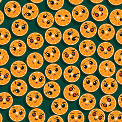 Obraz premium Juicy Orange With Various Expressions Pattern. Unique and Trendy irregular seamless pattern background for your unique design.