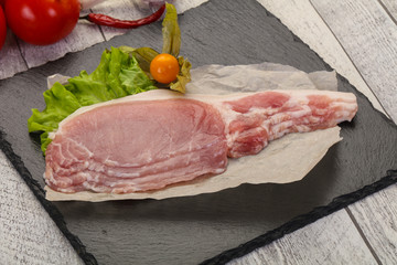 Raw pork bacon