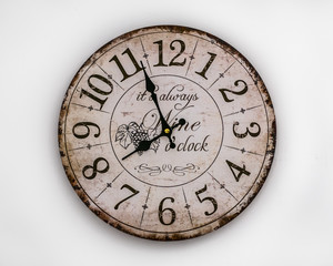 old wall clock on white background