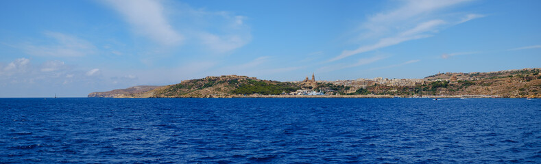 Fototapeta na wymiar Panoramic view of the South coast of the Gozo island, Malta