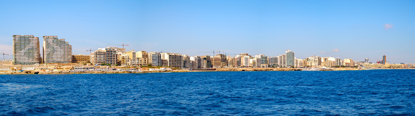 Panoramic view over the east coast of Malta