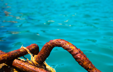 rusty steel bars on the seashore