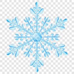 Two big complex transparent Christmas snowflakes in blue colors for use on dark and light background. Transparency only in vector format