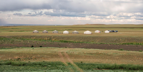 Fototapeta na wymiar Secluded Mongolian Gers at the Gobi Desert, Mongolia
