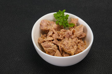Canned tuna fish in the bowl