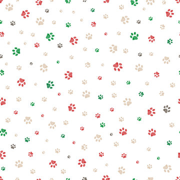 Trace doodle paw prints seamless pattern background with Christmas new year background