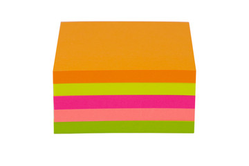 Pack of colored, sticky notes. Isolated on white background.