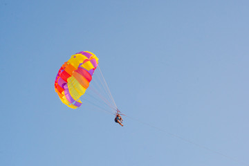 Parachutist against the background of downtown, Antalya stock photo