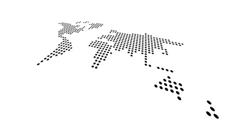 Dotted map of World. Side view distortion. Black vector dots on white background