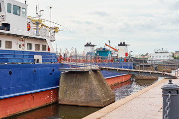 Close up of cargo ship in the port