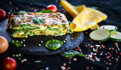 italian lasagna slice with fresh ingredients