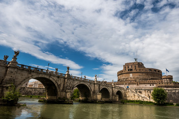 Castel Sant Angelo in Rome on Tiber River, built in ancient Rome, Italy.