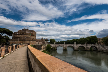 Castel Sant Angelo in Rome on Tiber River, built in ancient Rome, Italy.