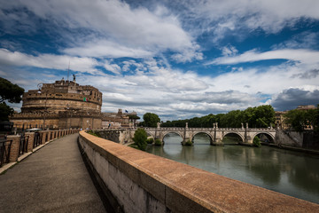 Castel Sant Angelo in Rome on Tiber River, built in ancient Rome, Italy.