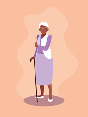 old woman afro with cane