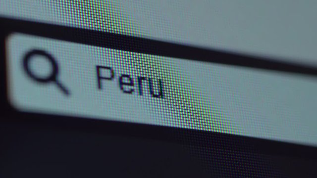 Browser bar with Peru text on the computer screen. Search Engine Concept. Shot in 4k resolution