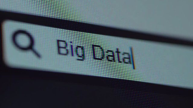 Browser bar with typed Big Data text on the computer screen. Search Engine Concept. Shot in 4k resolution