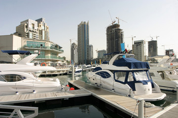 Fototapeta premium Yacht Club at Dubai Marina in Dubai, United Arab Emirates. Dubai was the fastest developing city in the world.