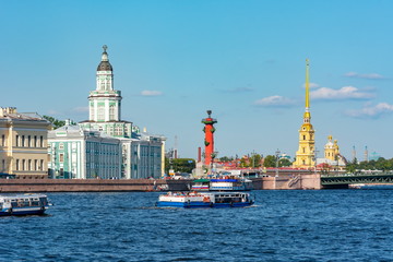 Saint Petersburg cityscape with Kunstkamera museum and Peter and Paul fortress, Russia 