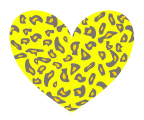 Bright yellow heart with leopard print