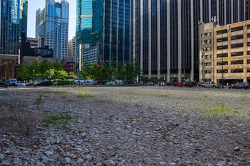 Large gravel unused lot in Chicago Loop near Franklin & Washington Streets