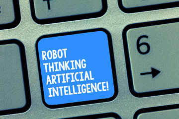 Handwriting text writing Robot Thinking Artificial Intelligence. Concept meaning AI modern...