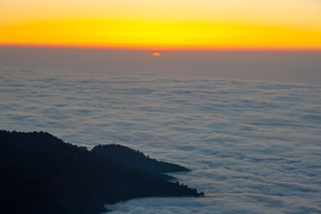 Fototapeta premium Beautiful view of sunset from Gomismta mountiain. Up in the air.