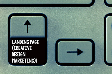 Word writing text Landing Page Creative Design Marketing. Business concept for Homepage advertising social media Keyboard key Intention to create computer message, pressing keypad idea