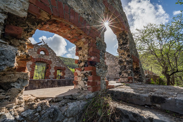 An old ruined hstoric store house onthe island of Curacao