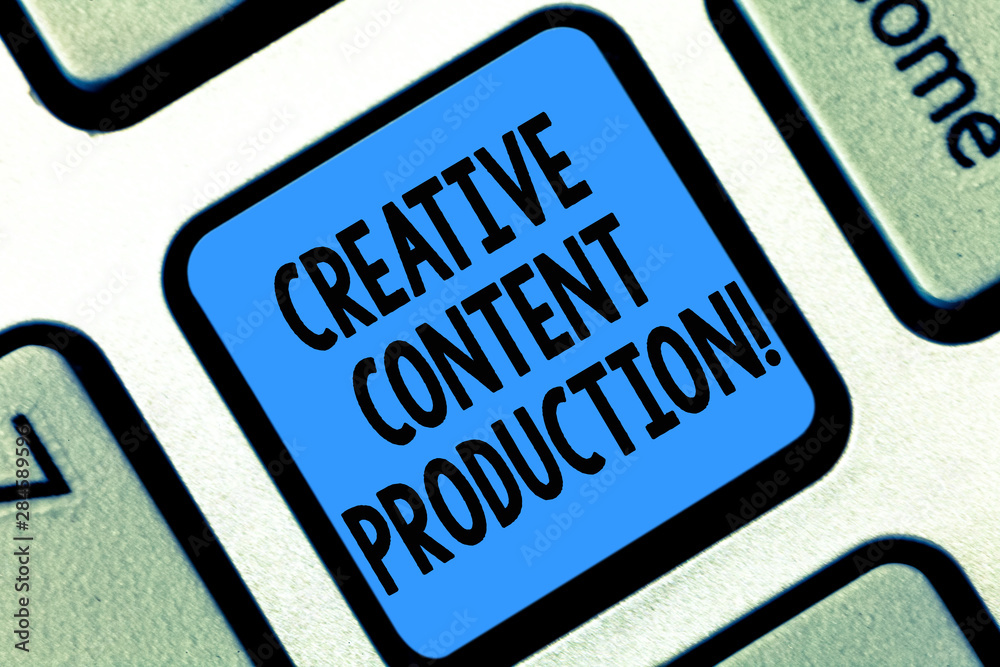 Fototapete text sign showing creative content production. conceptual photo developing and creating visual or wr